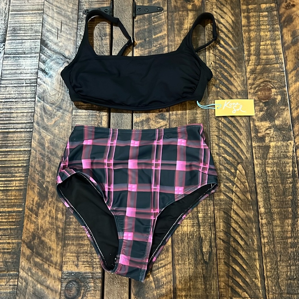 Bikini black and pink plaid size small